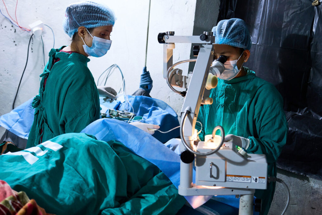 An image of a doctor from the Himalaya Eye Hospital performing Cataract Surgery in Dolpa, Nepal